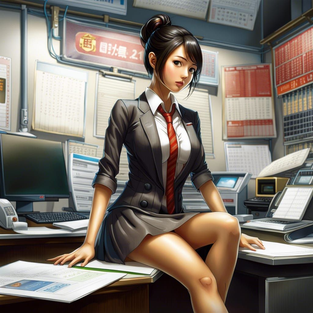 Beautiful Japanese Office Girl in Hyper-Realistic Style