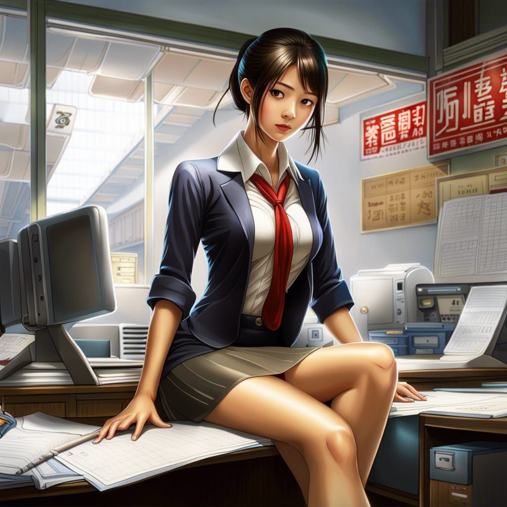Beautiful Japanese Office Girl in Hyper-Realistic Style