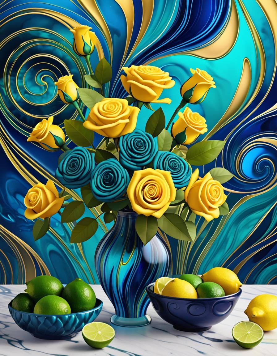 Floral Still Life with Roses and Citrus