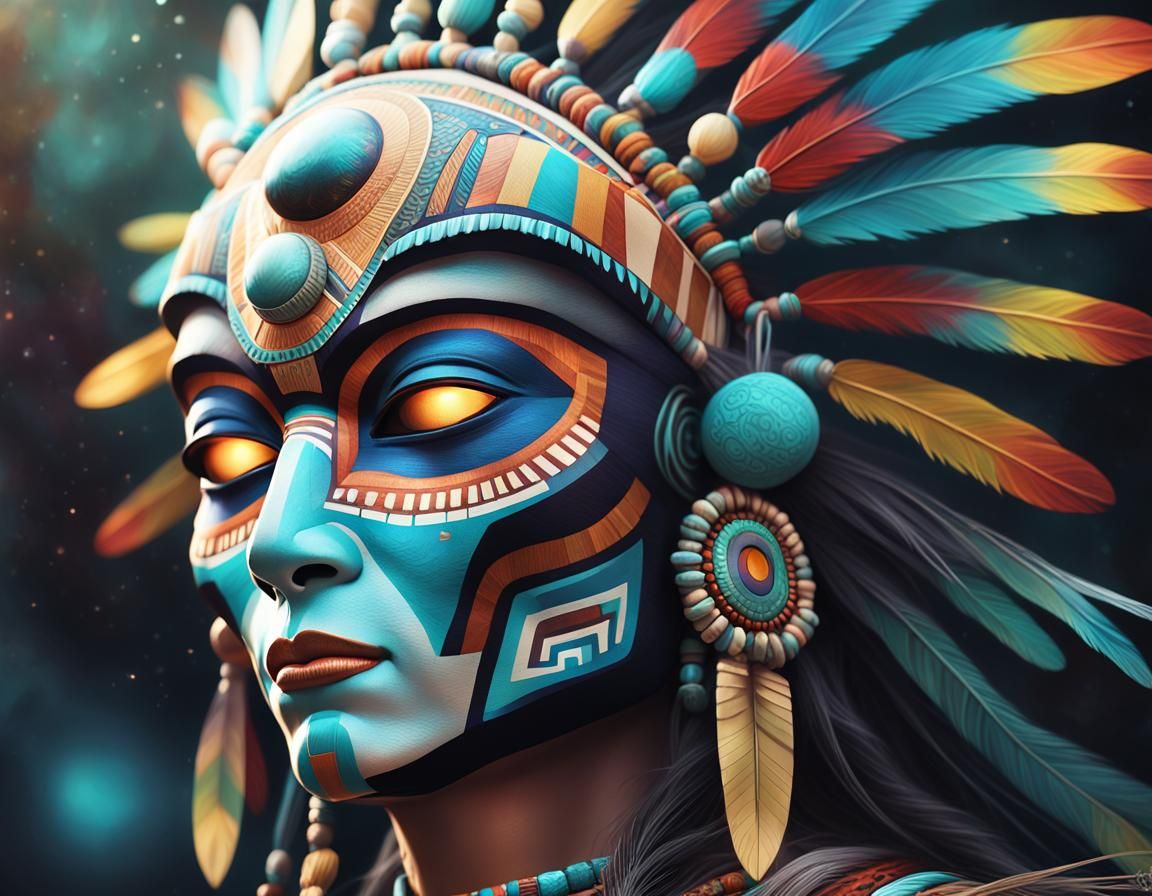 Alien Kachina Mask Portrait in Hyperrealistic Style