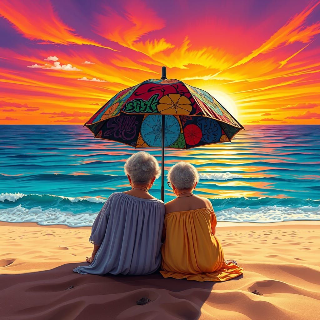 Two Women Find Serenity on a Sunset Beach