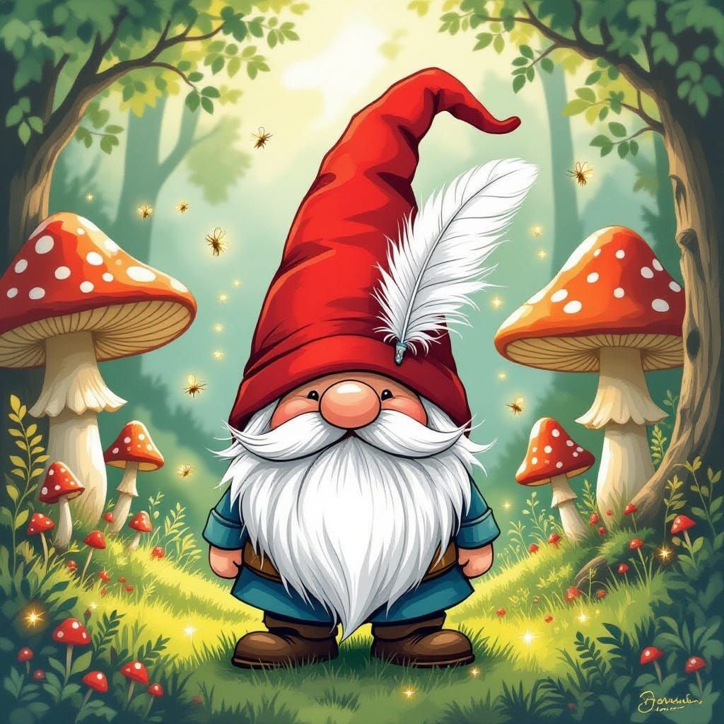 Whimsical Gnome in a Vibrant Forest