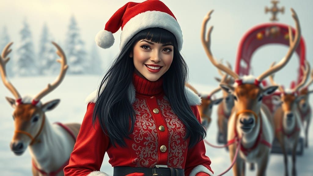 Elegant Brazilian Woman Strolls Through a Winter Wonderland....