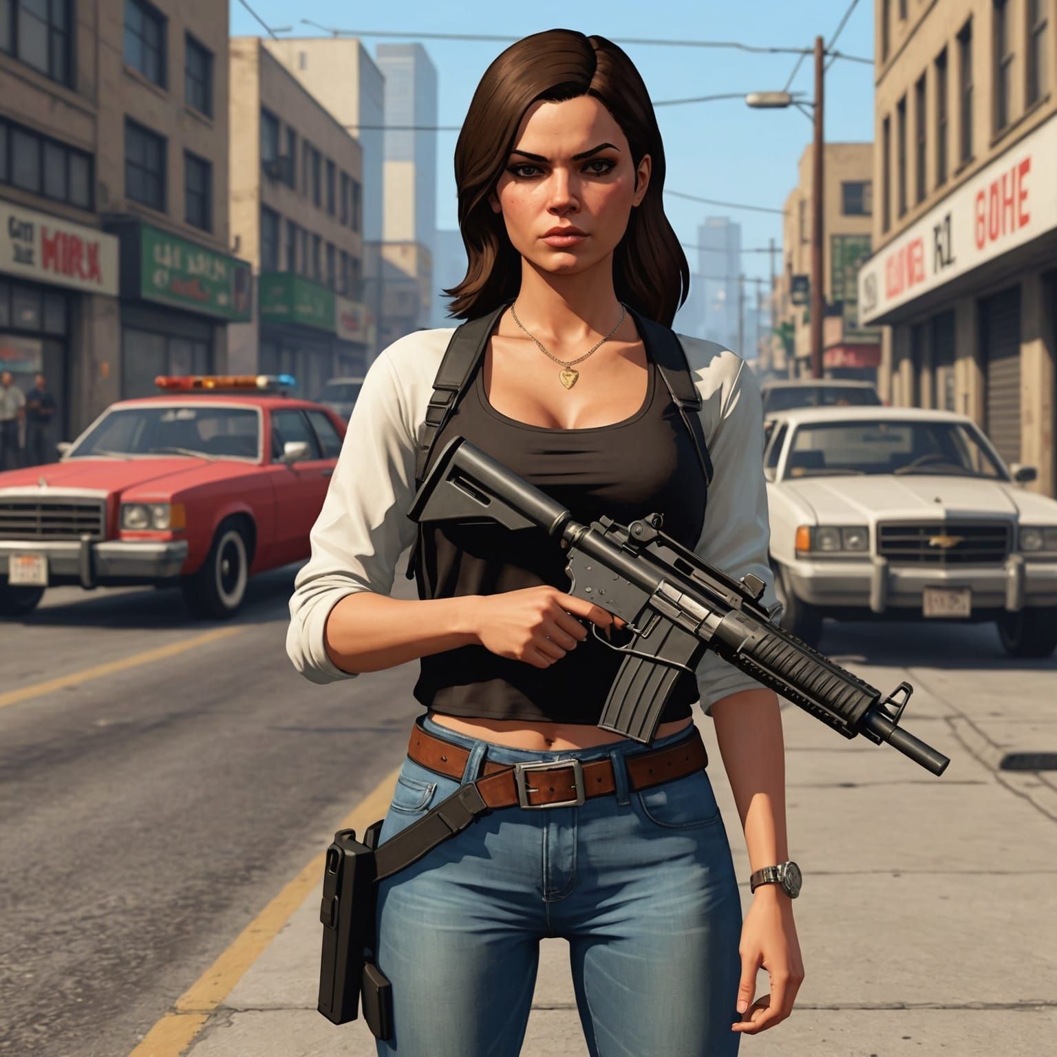 Woman with Gun in GTA Style