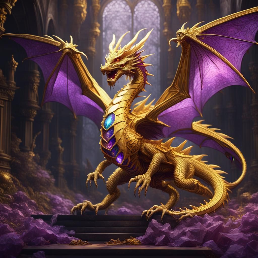 Bejeweled Gold Dragon in Dark Fantasy Style
