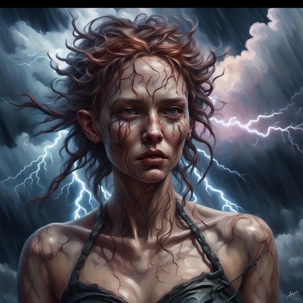 Grotesque Gothic Nymph in Lightning Storm