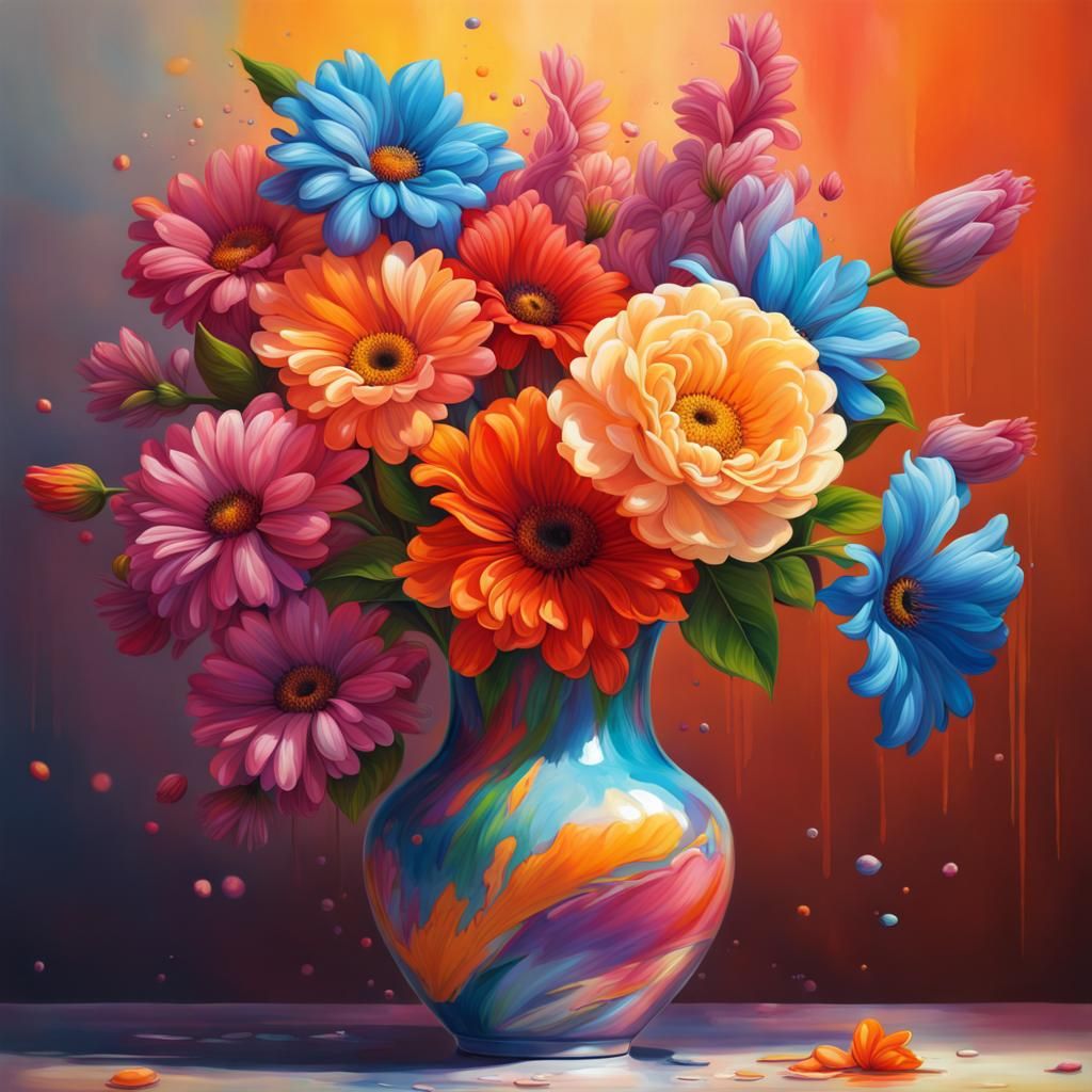 Hyperrealistic Flowers Vase in Splash Art Style