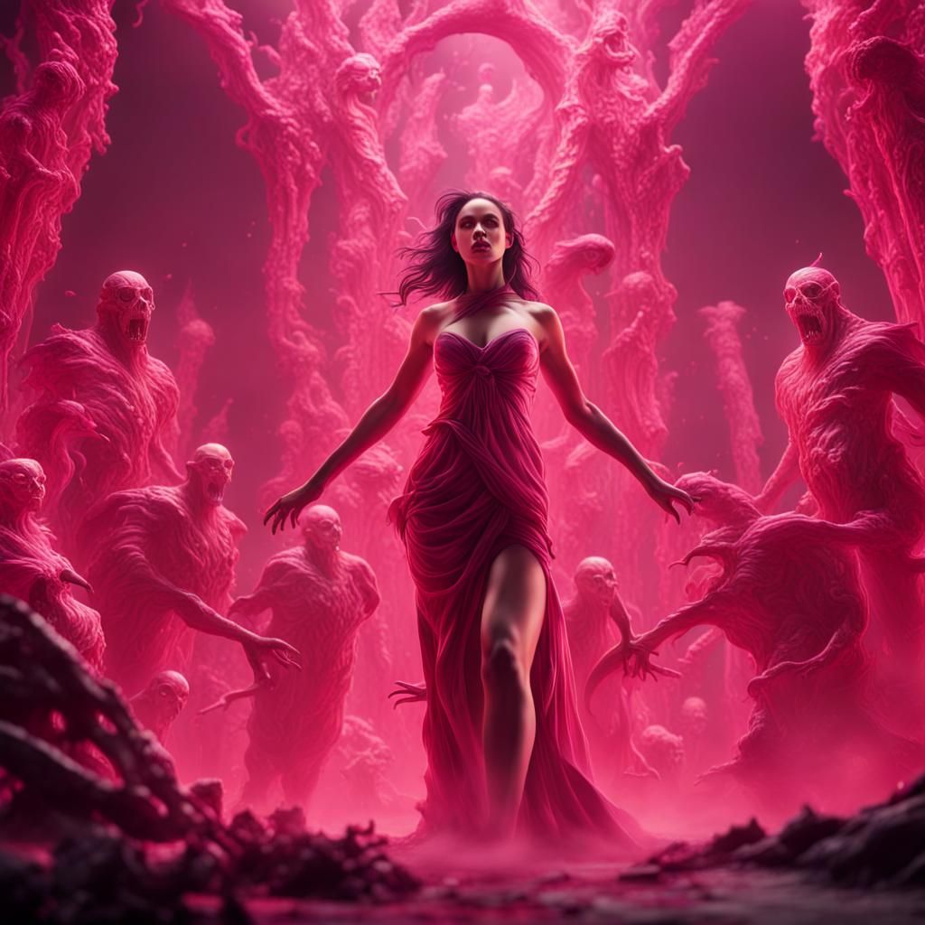 Pink Woman Dragged to Hell: Fantasy Concept Art