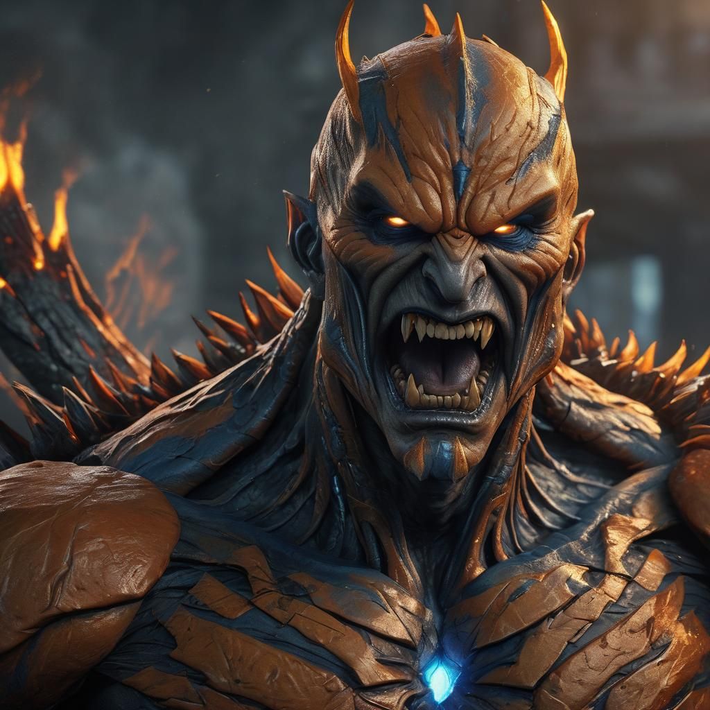 Furious Orange Man Portrait in Matte Painting Style