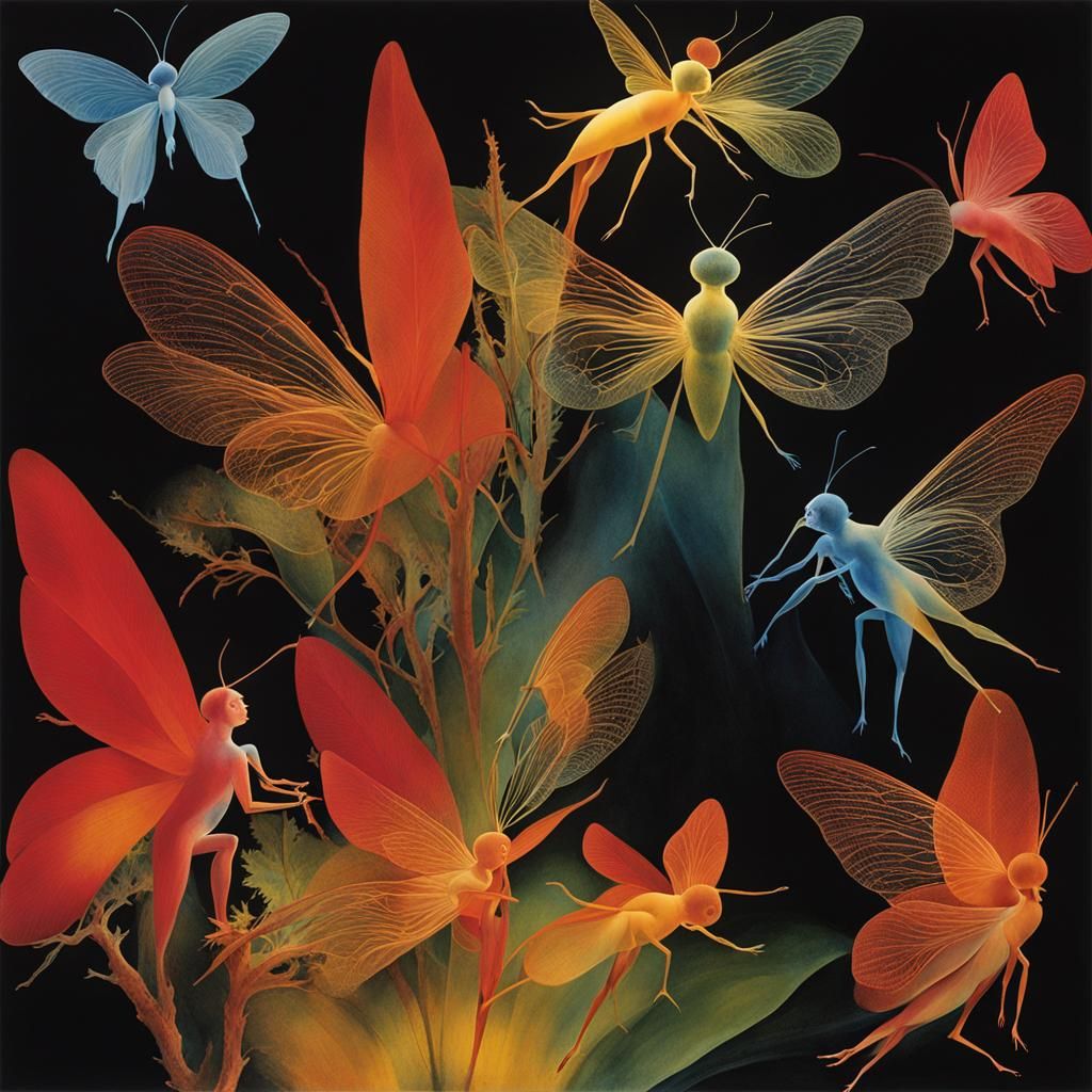 Surrealistic Fairies Photogram in Organicpunk Style