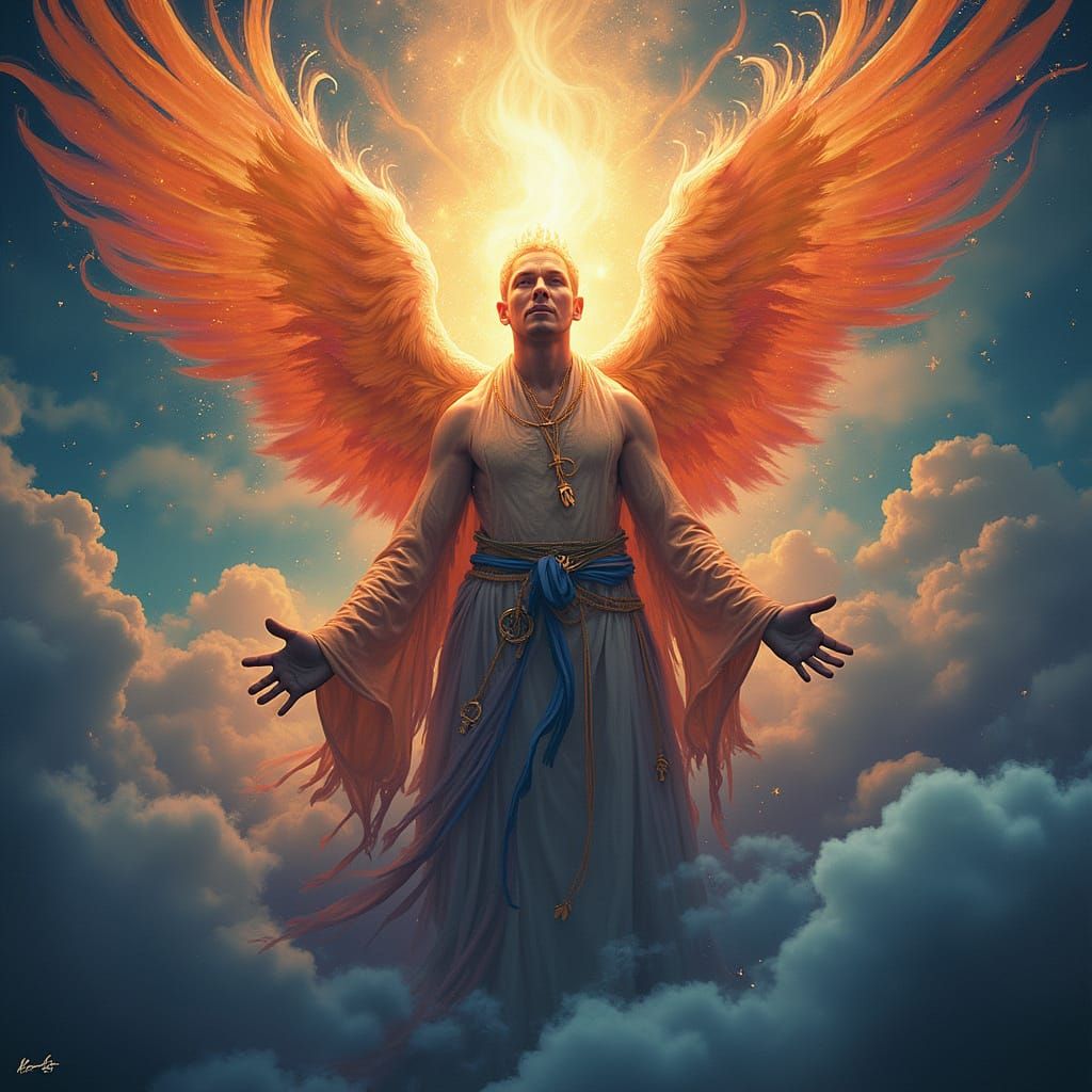 Man with Phoenix Aura in Astral Clouds