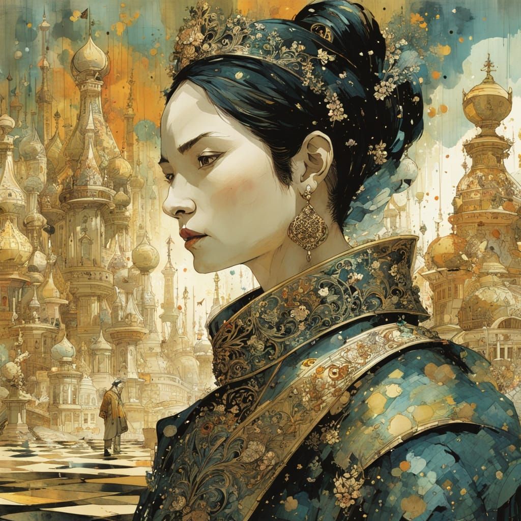 Majestic Watercolor Chess Game in Final Phase