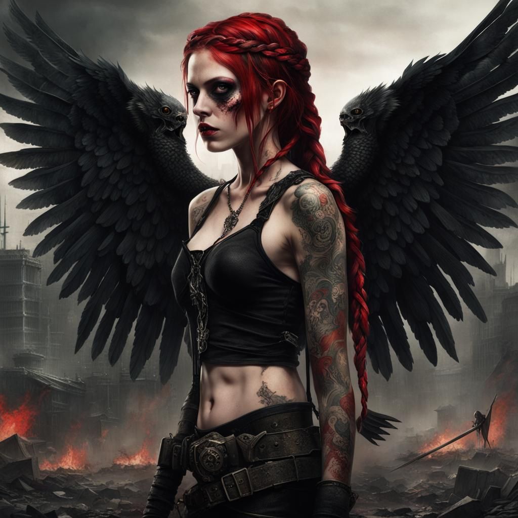 Post-Apocalyptic Zombie Angel with Sword in Dystopian Style