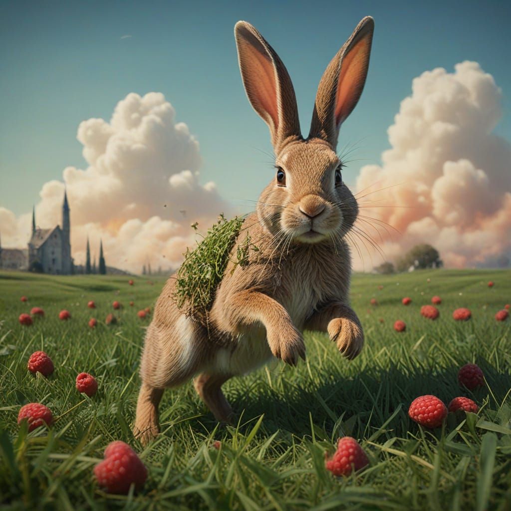 Surreal Rabbit Chases Crooked Raspberries in Dreamlike Lands...