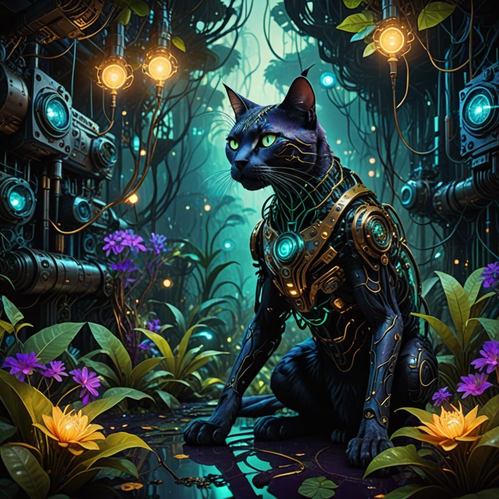 Cybernetic Feline Embarks on a Whimsical Quantum Odyssey