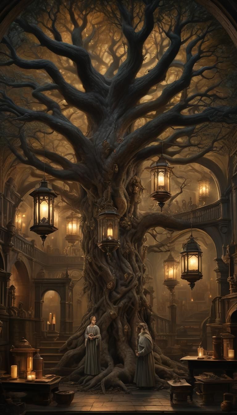 Mystical Family Tree in Dark Academia Style