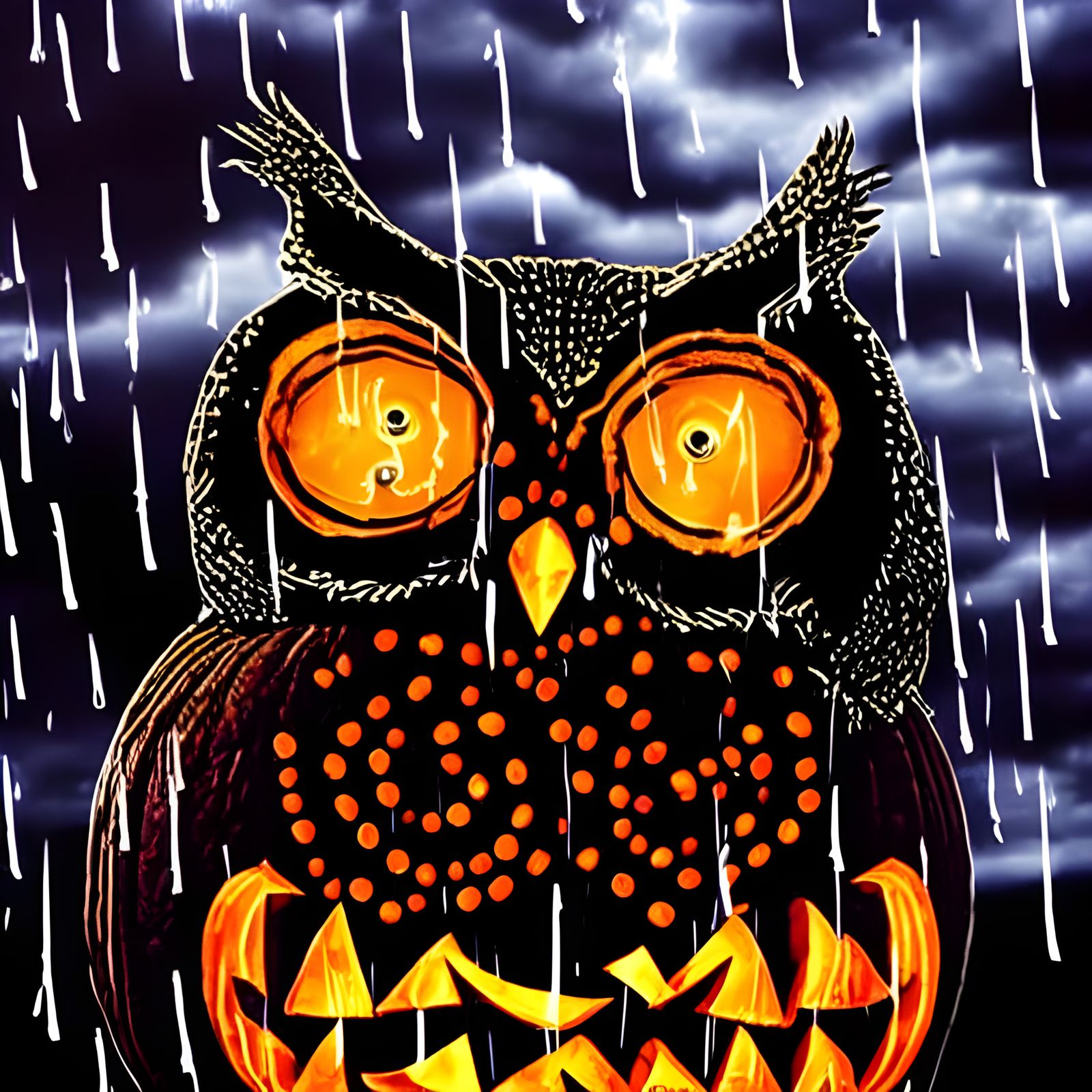 Halloween Owl Portrait in Pumpkin Patch