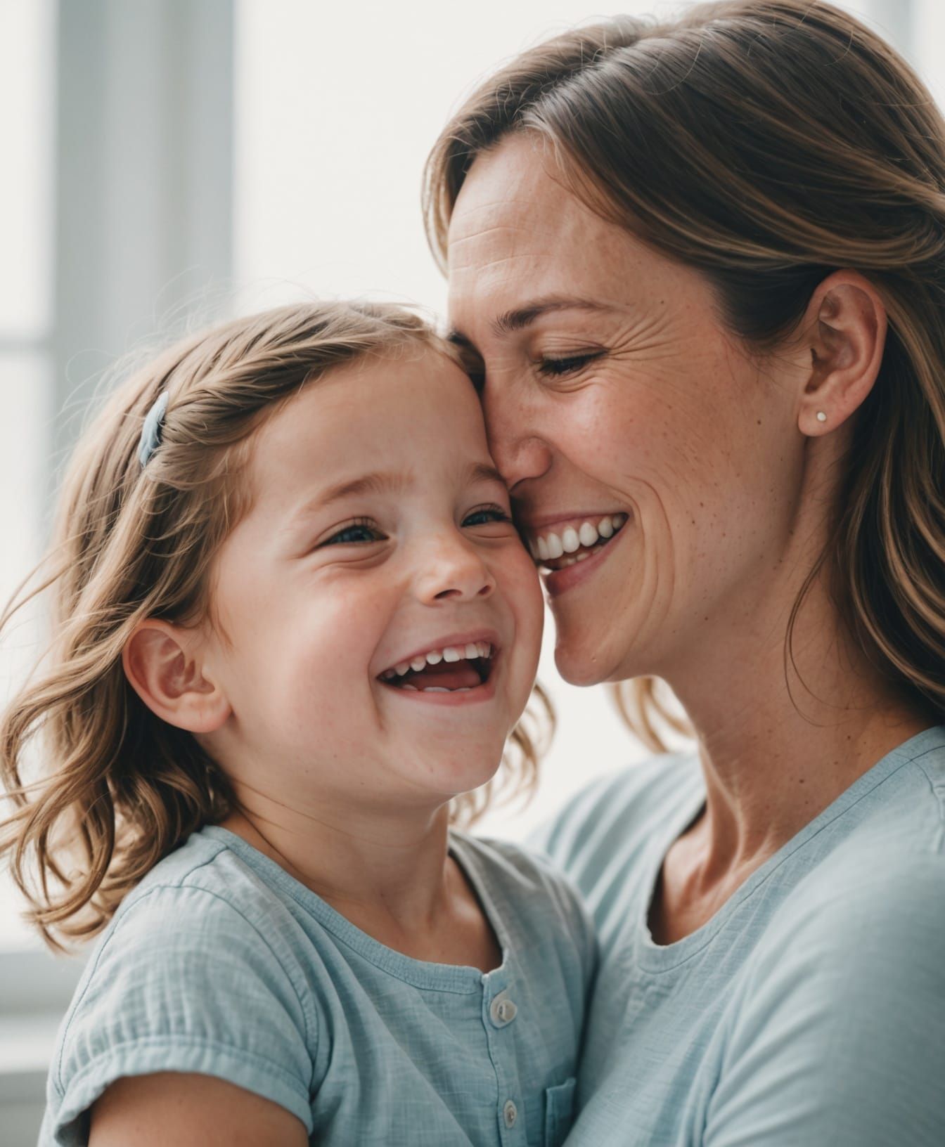Mother and Child Share Joyful Moment in Soft Light