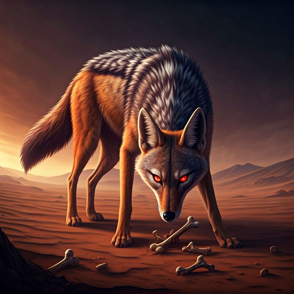 Moonlight the Jackal in Ominous Desert