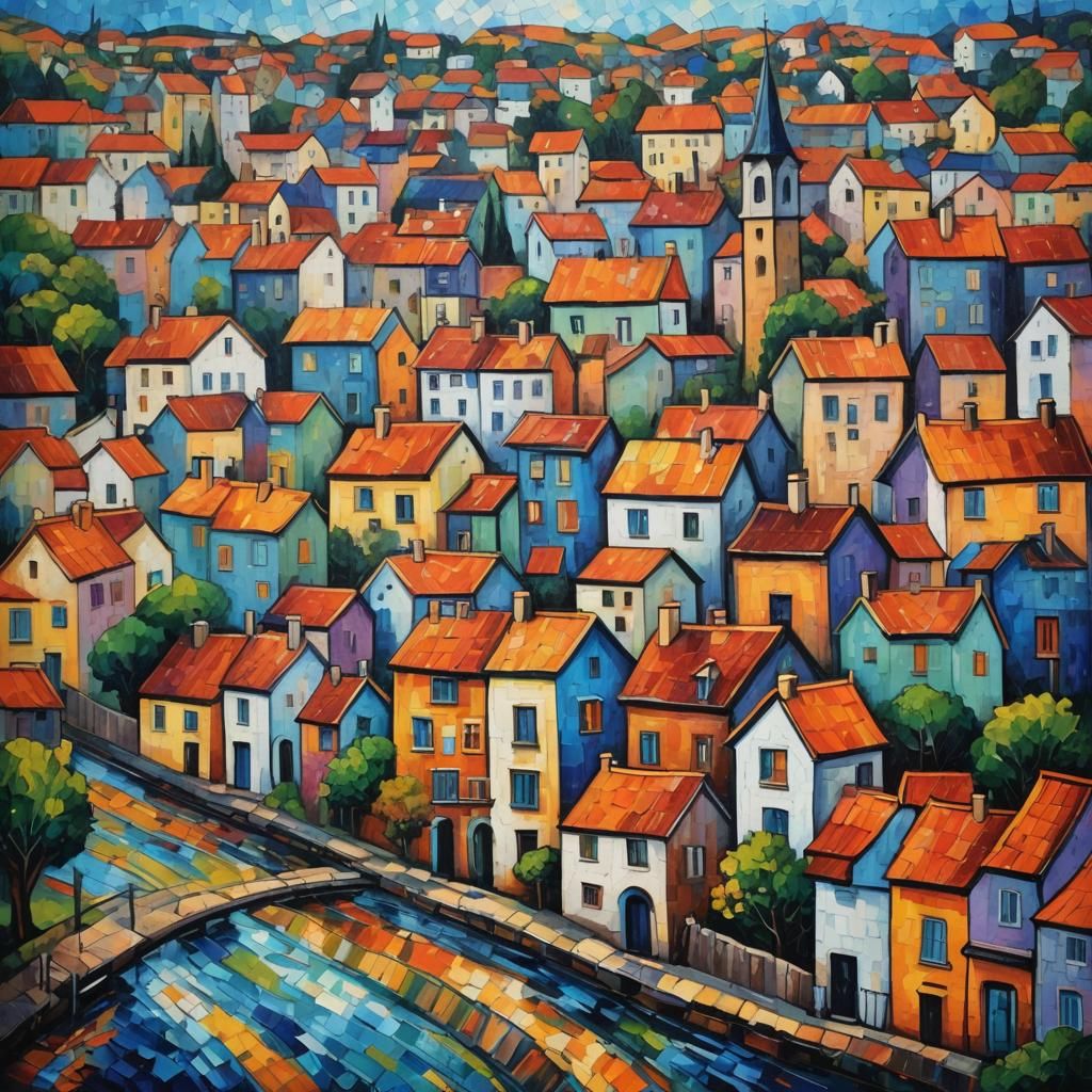 Funky Town in Expressionist Neo-Impressionist Style