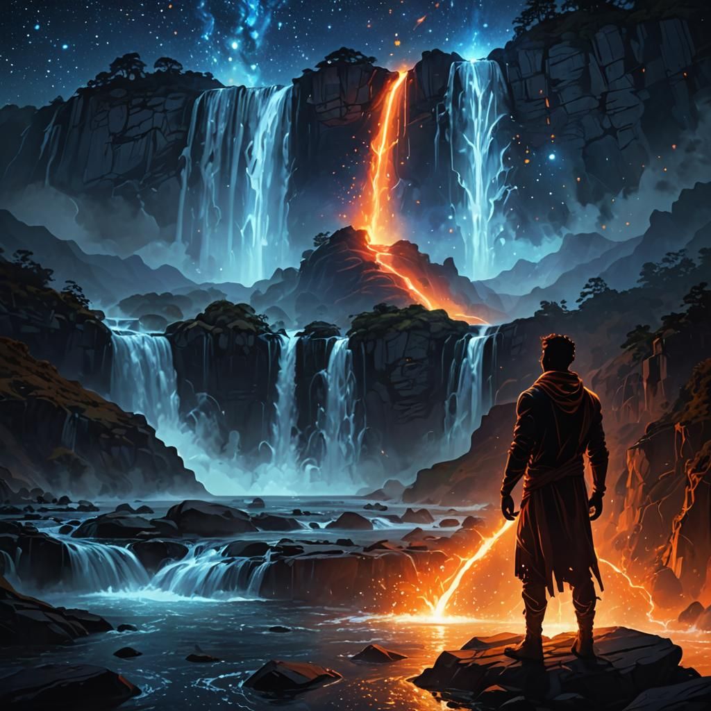 Human Silhouette with Nova in Cosmic Landscape