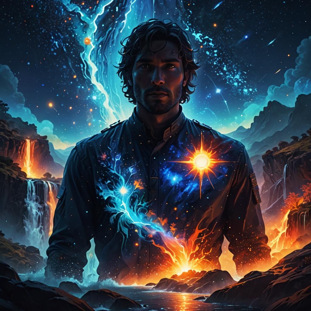 Human Silhouette with Nova Sun, Cosmic Fantasy Art