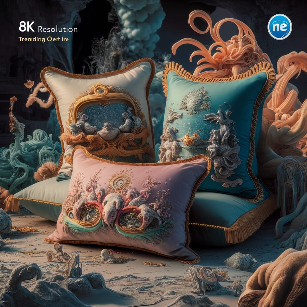 Fantastical Creatures on Luxurious Pillows in Pastel Colors