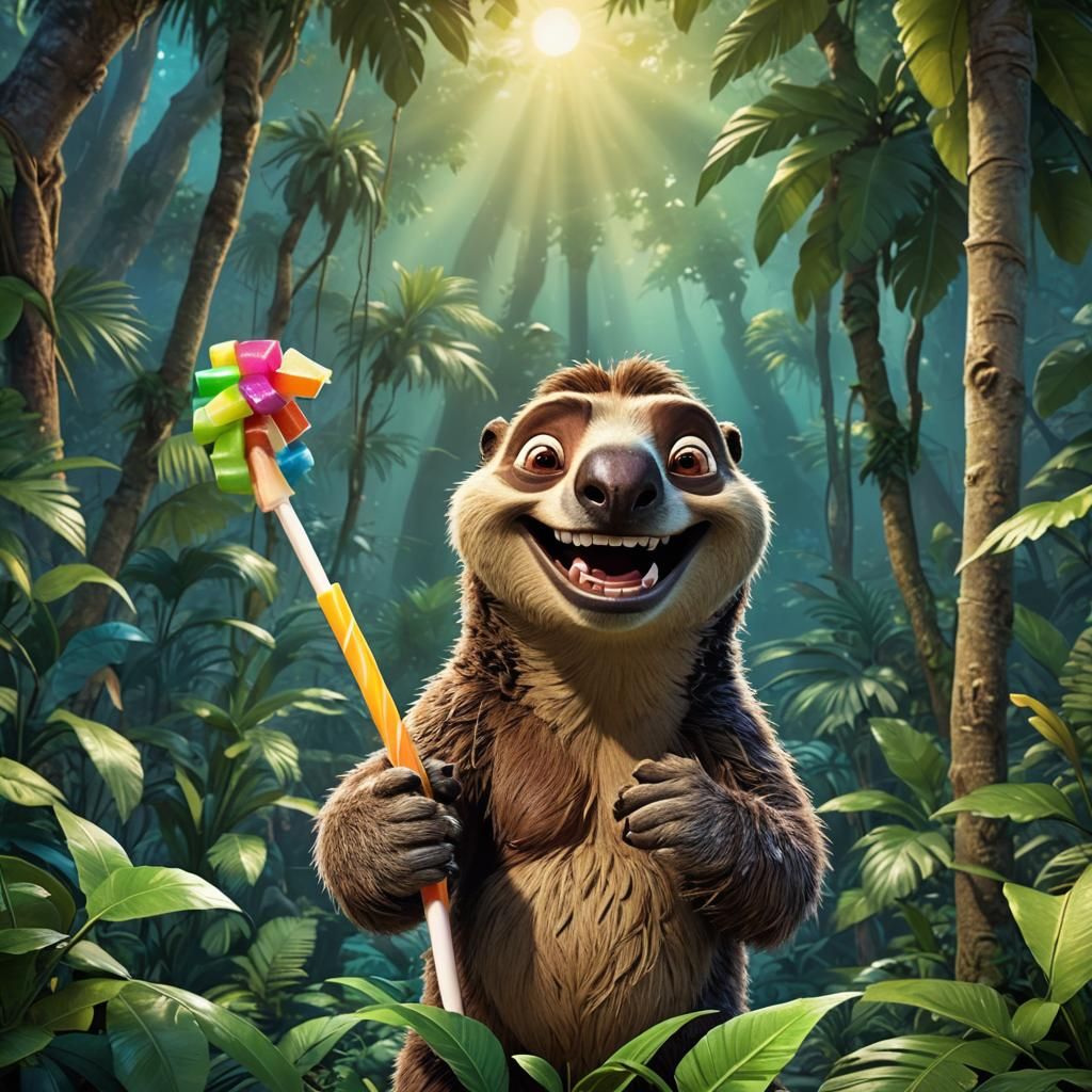 Sid the Sloth in Jungle: 3D Digital Art