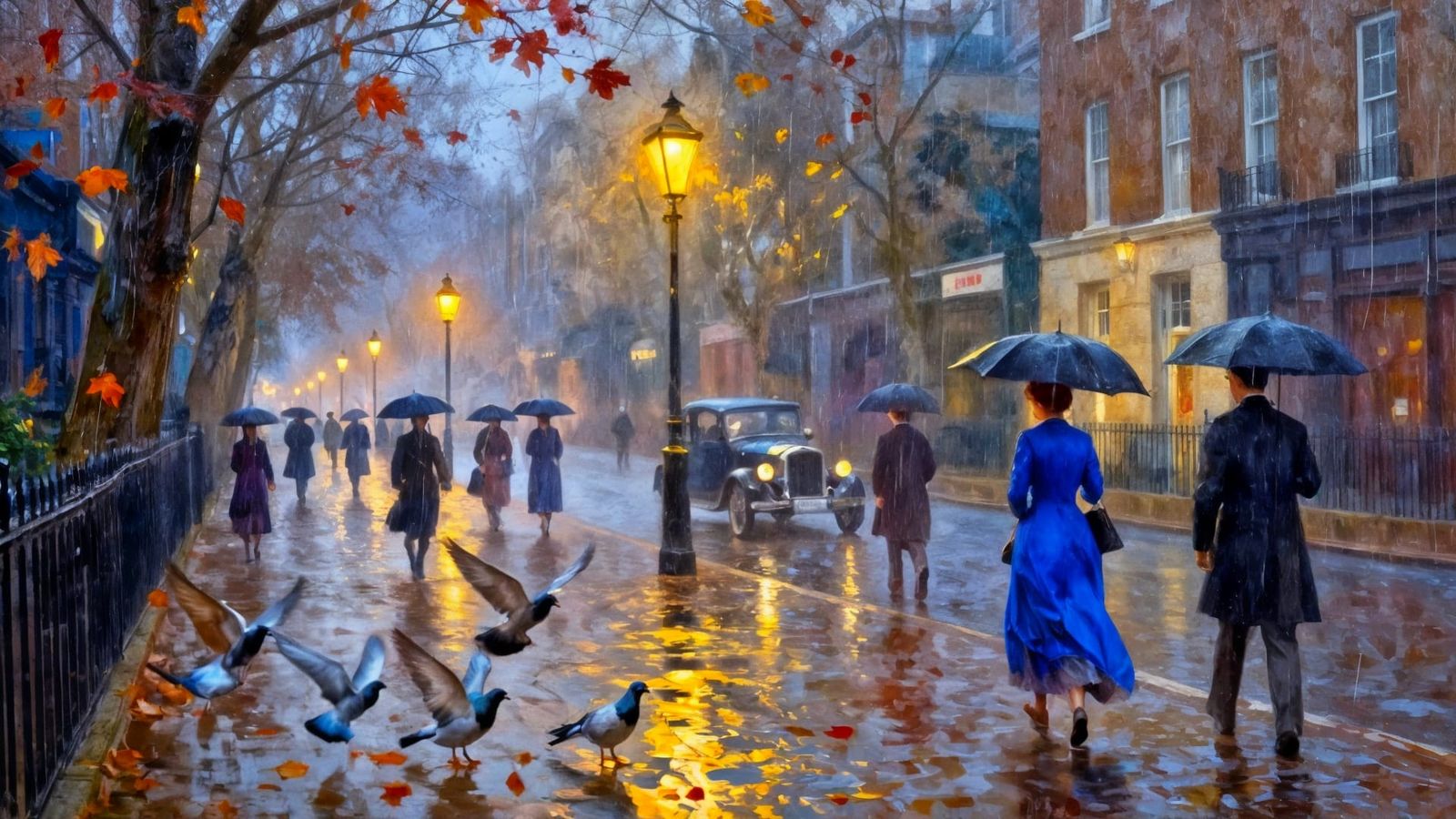 Edwardian London Street Scene in Rainy Dusk
