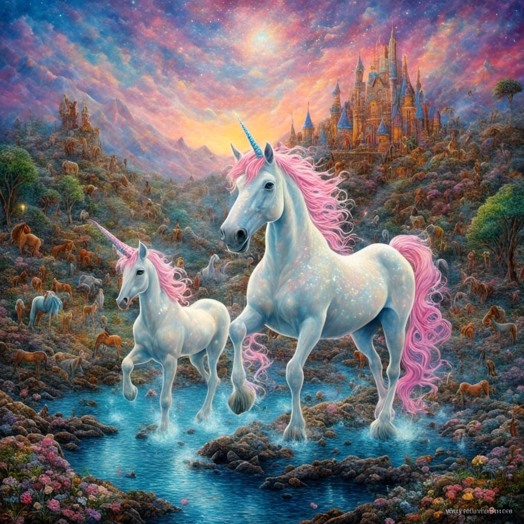 Ethereal Unicorn in Misty Landscape, Fantasy Art
