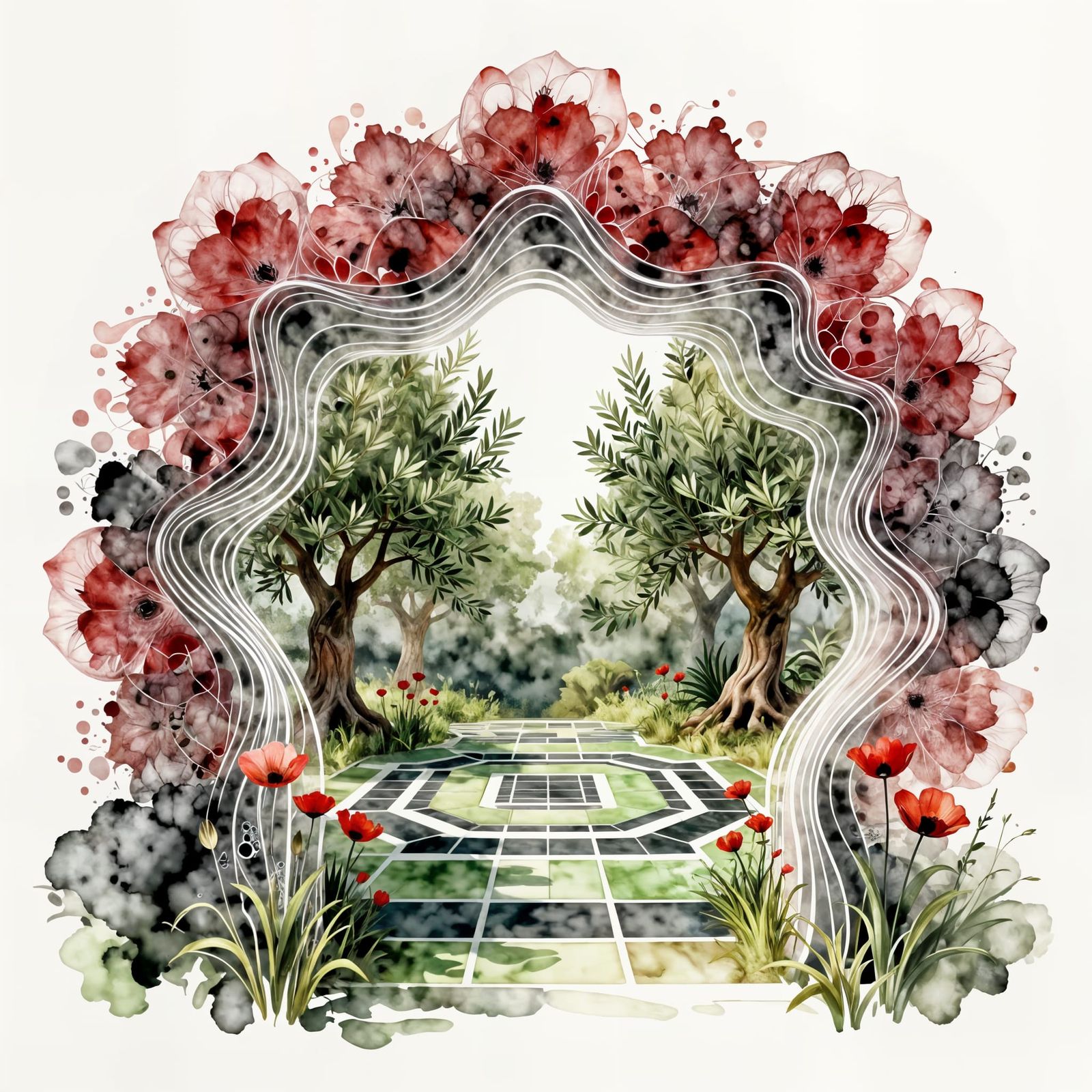 Fantasy Portal Gateway in Watercolor and Ink Style