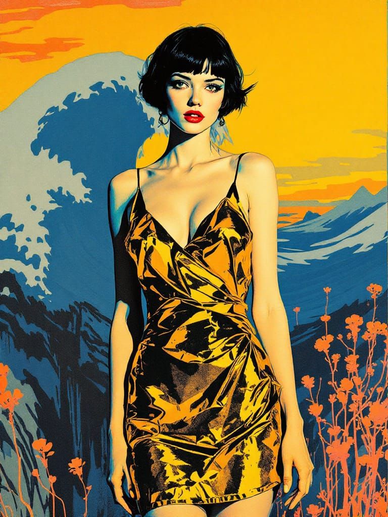 Golden Sundress Pin-Up in Bold Graphic Style