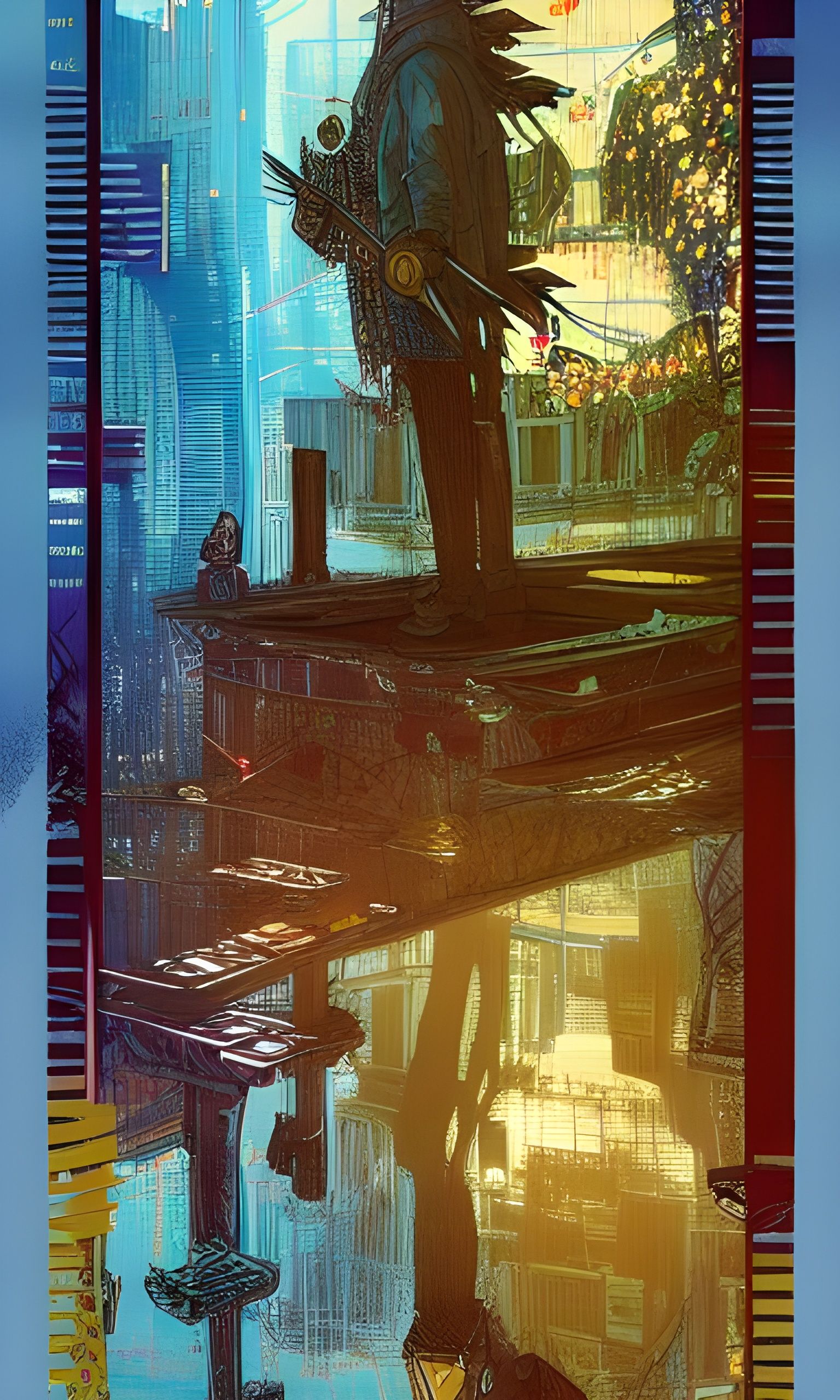 Cyberpunk King of Wands Tarot Card in Anime Style