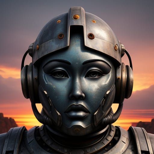 Giant Iron Woman Head: Vintage Sci-Fi Art