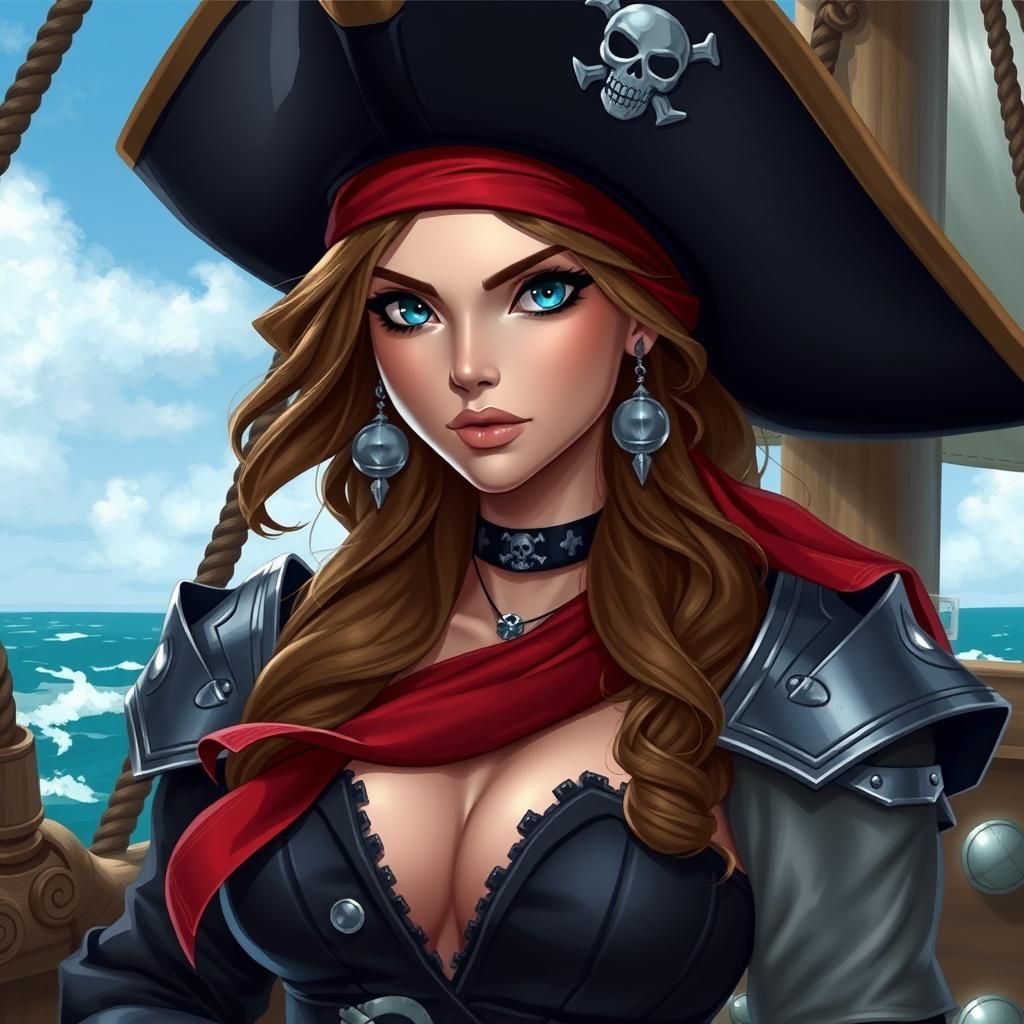 Stylized Pirate Girl on Ship Digital Illustration