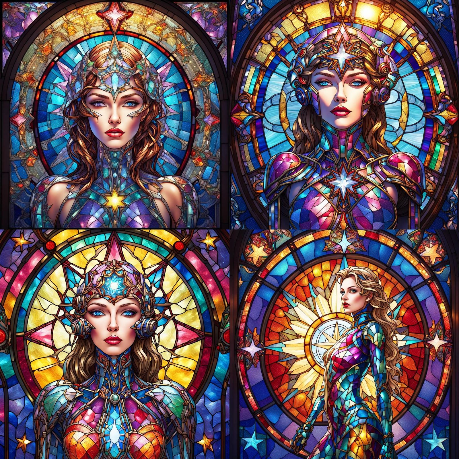 Cyberpunk Woman in Ornate Stained Glass Window