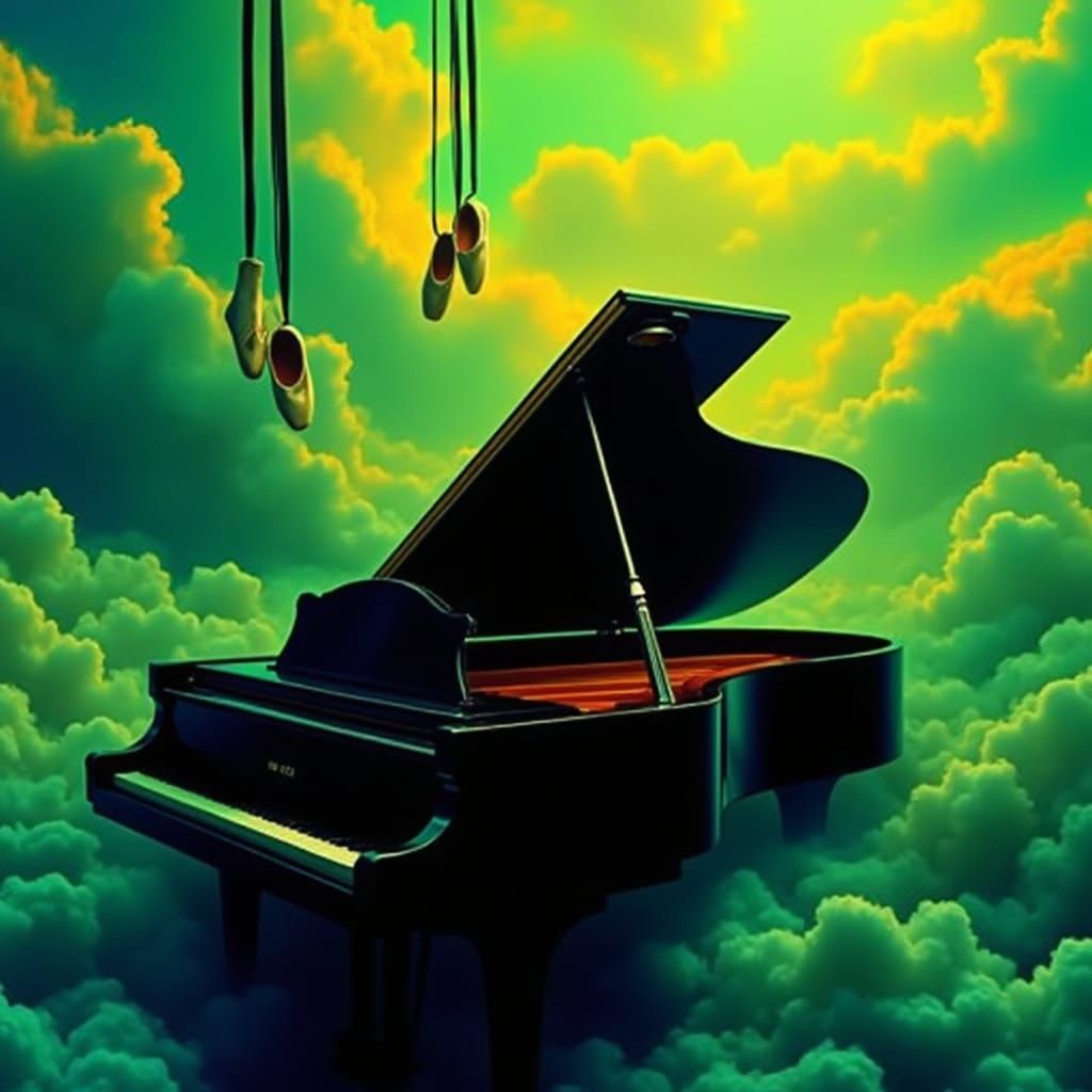 Obsidian Piano in Dreamscape, Ethereal Photo