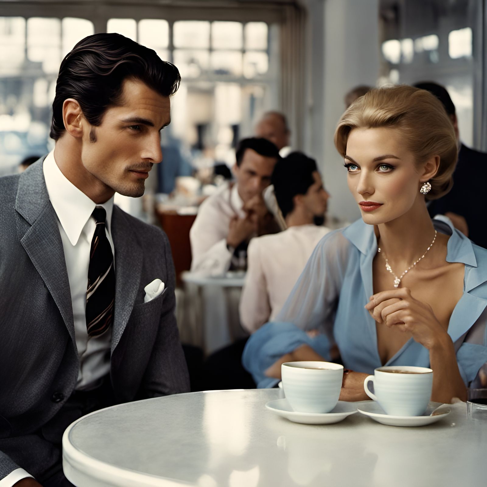 Woman in French Cafe, Inspired by 1960s Photography