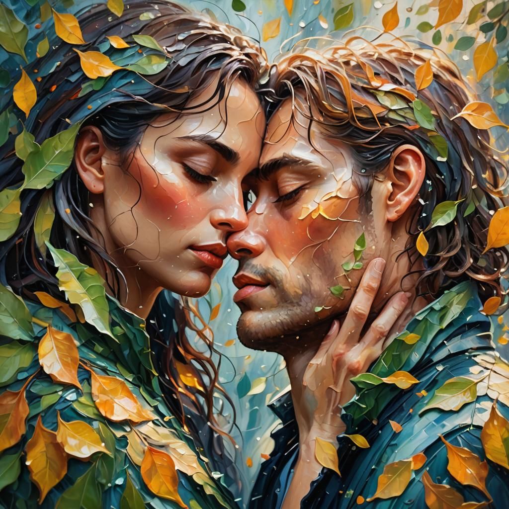 Tender Moment in Whirling Leaves