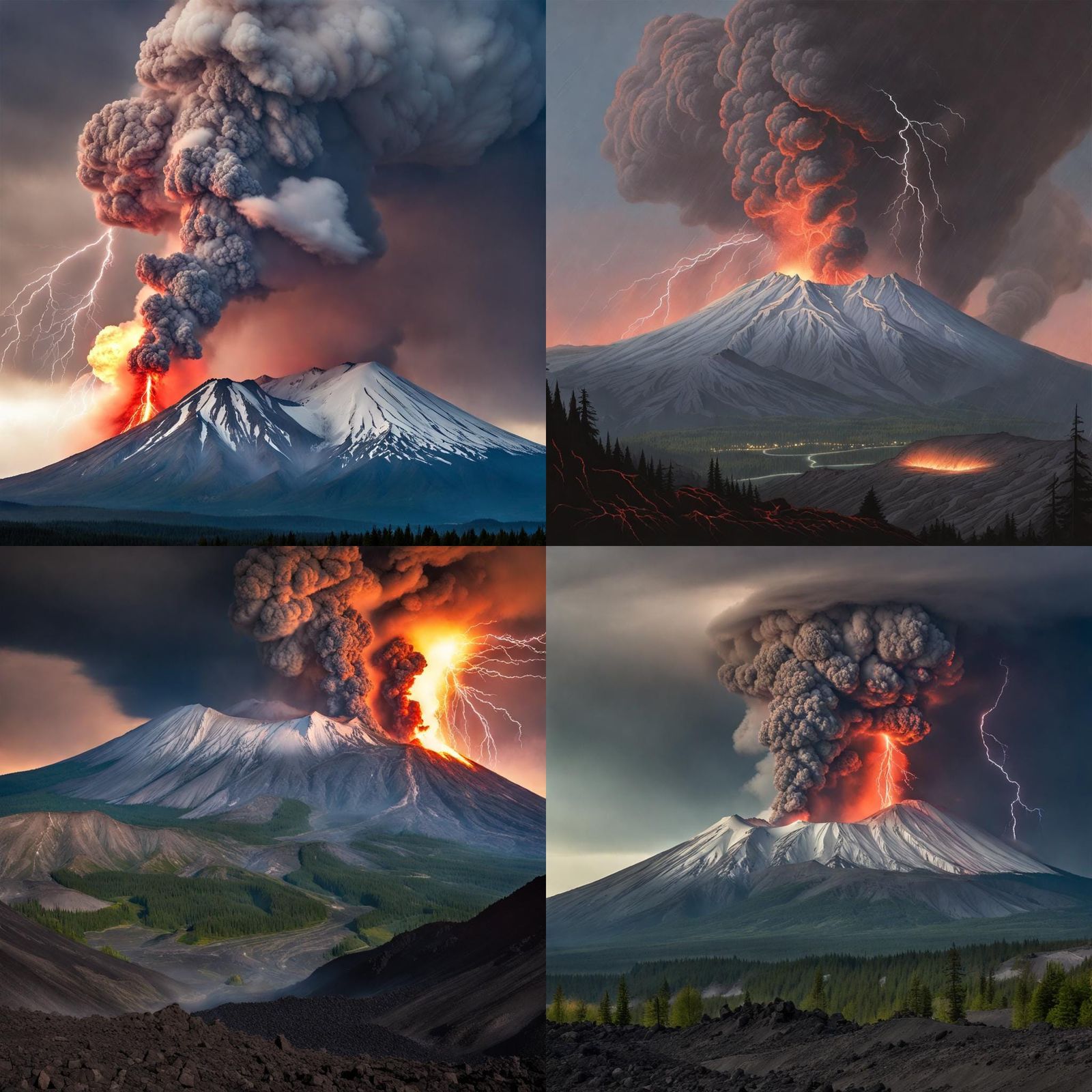 Mount St. Helens Eruption with Lava and Lightning