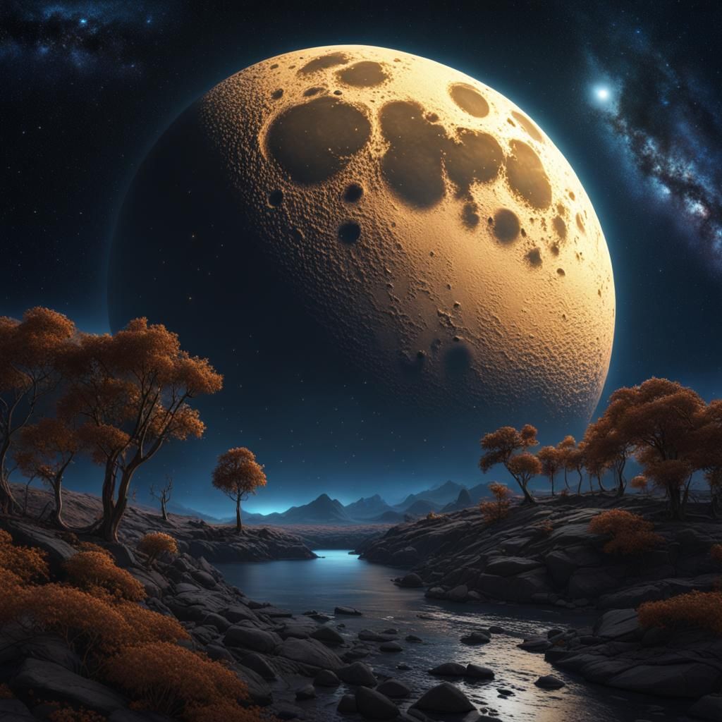 Fantastical Moon and Stars Matte Painting