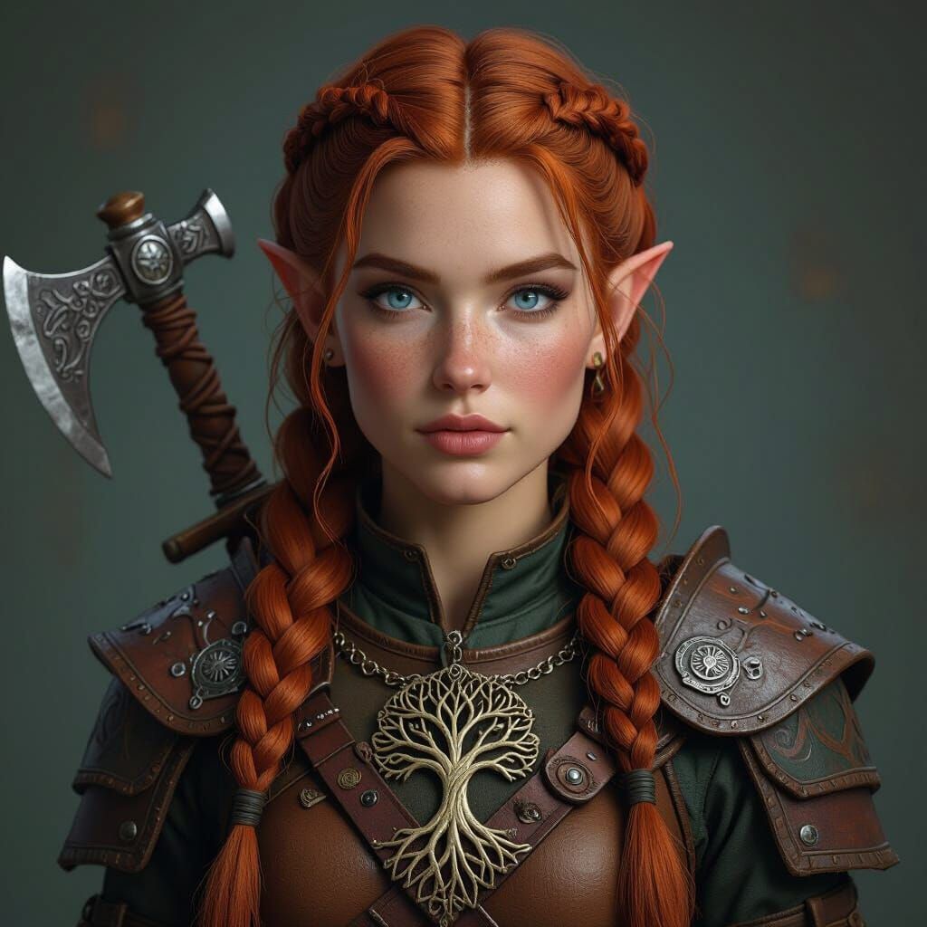 Halfling Warrior Woman with Tree Emblem, Matte Painting