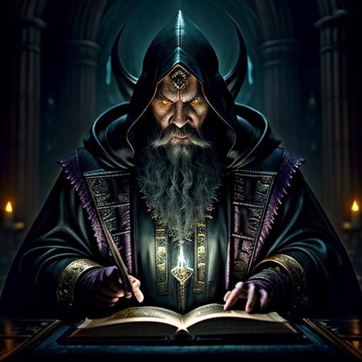 Evil Wizard Casting Dark Magic, Dark Fantasy Art