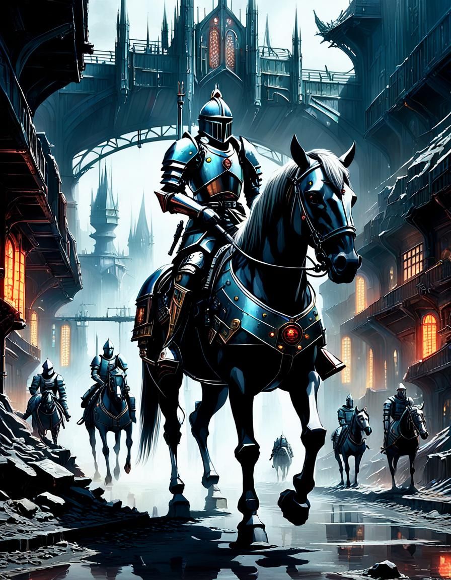 Medieval Knights in Cyberpunk Future Digital Art