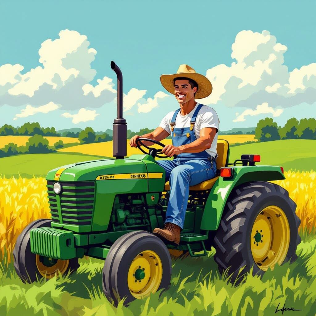 Cristiano Ronaldo as Farmer in Vibrant Countryside Art