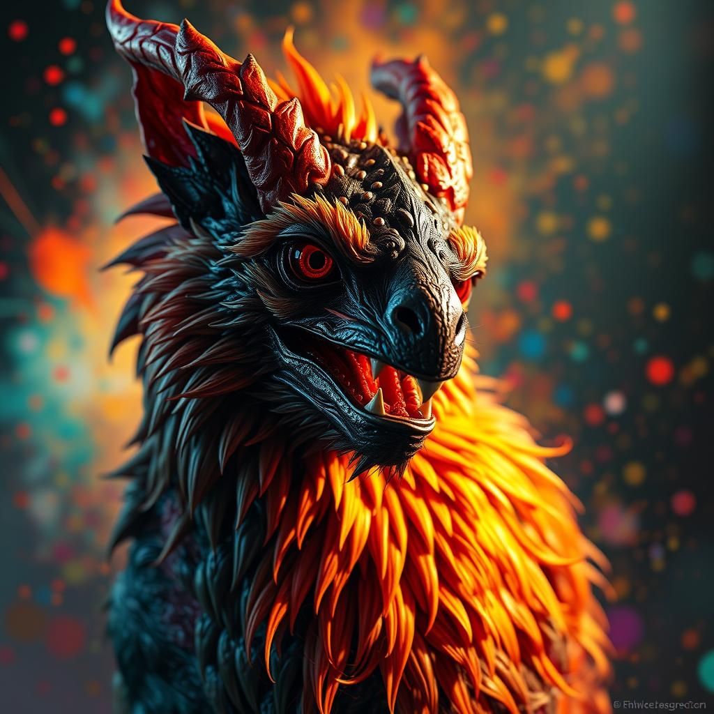 Hyperrealistic Chimera in Abstract Colorful Setting