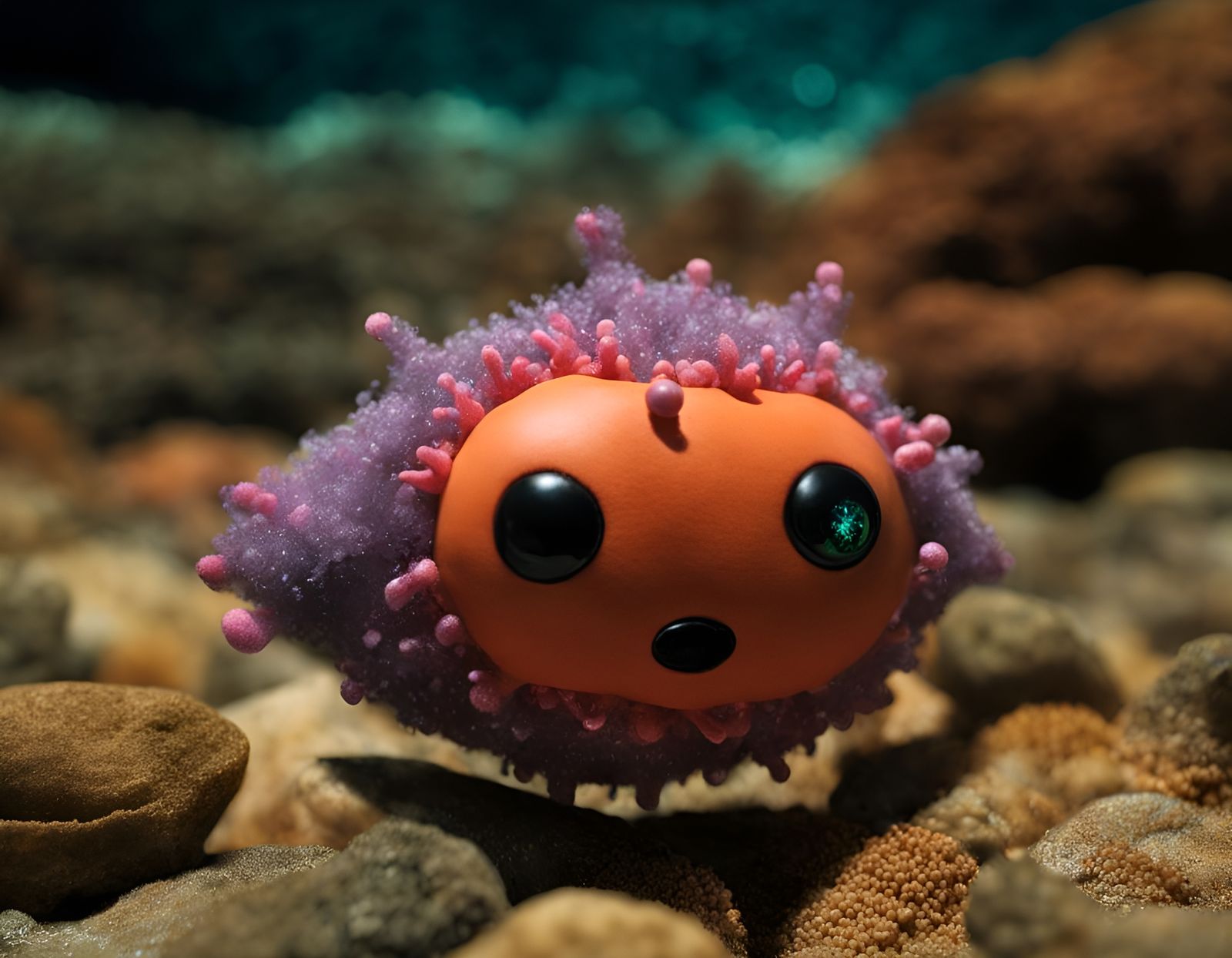 Anthropomorphic Plush Protozoa in Fantasy CGI Landscape