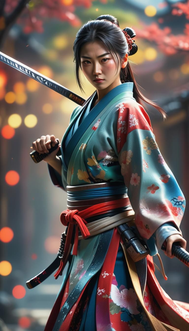Hyperrealistic Japanese Ronin Heroine with Katana
