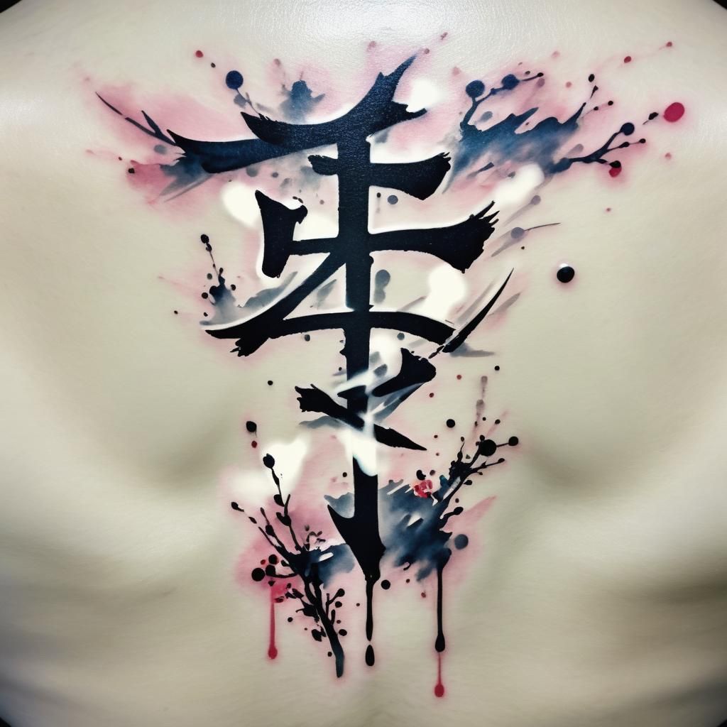 Japanese Water Ink Tattoo Design with Death Kanji