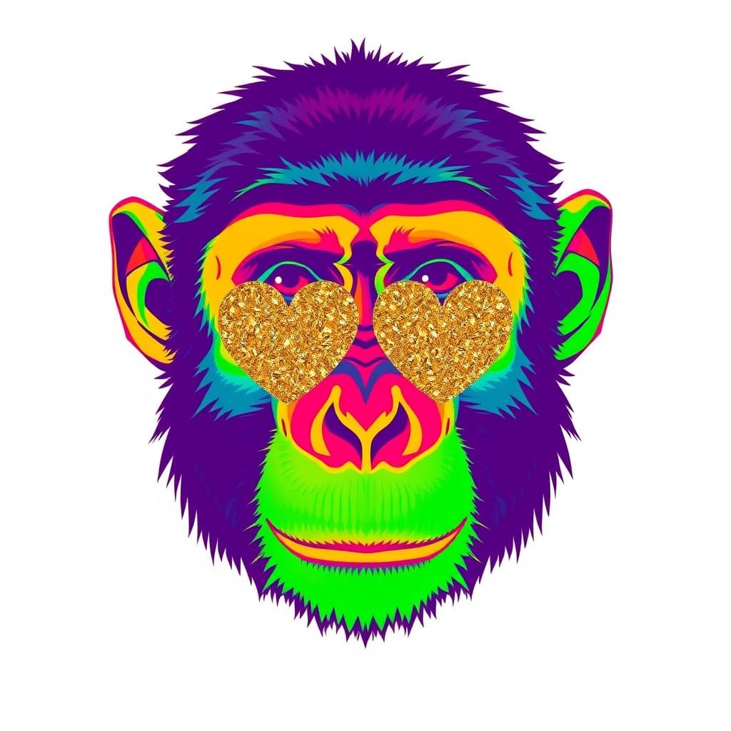 Bold Pop Art Monkey with Golden Glitter Eyes